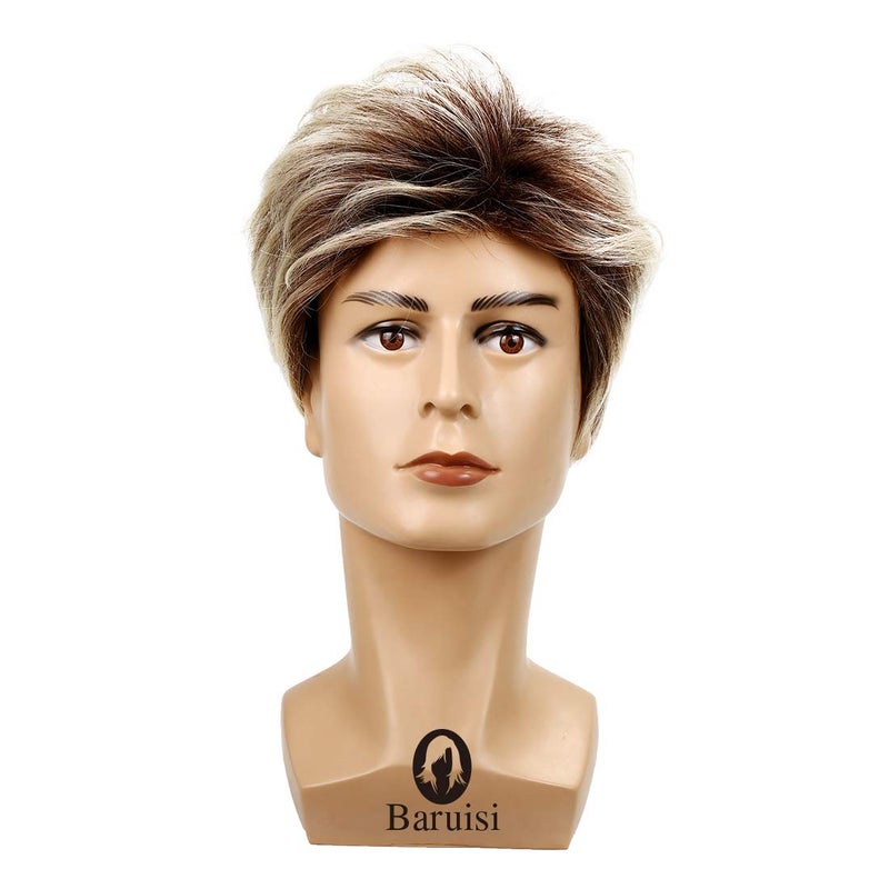 Baruisi 80s Mens Wig Blonde Short Wig Synthetic Cosplay Costume Halloween Wig for Fancy Dress - Image 1